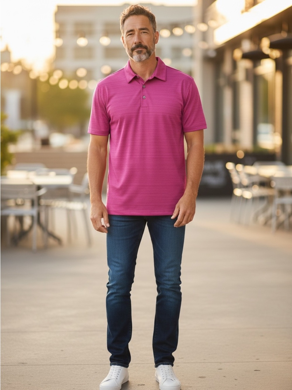 Ashworth Men's Short-Sleeve Polo in Bright Pink